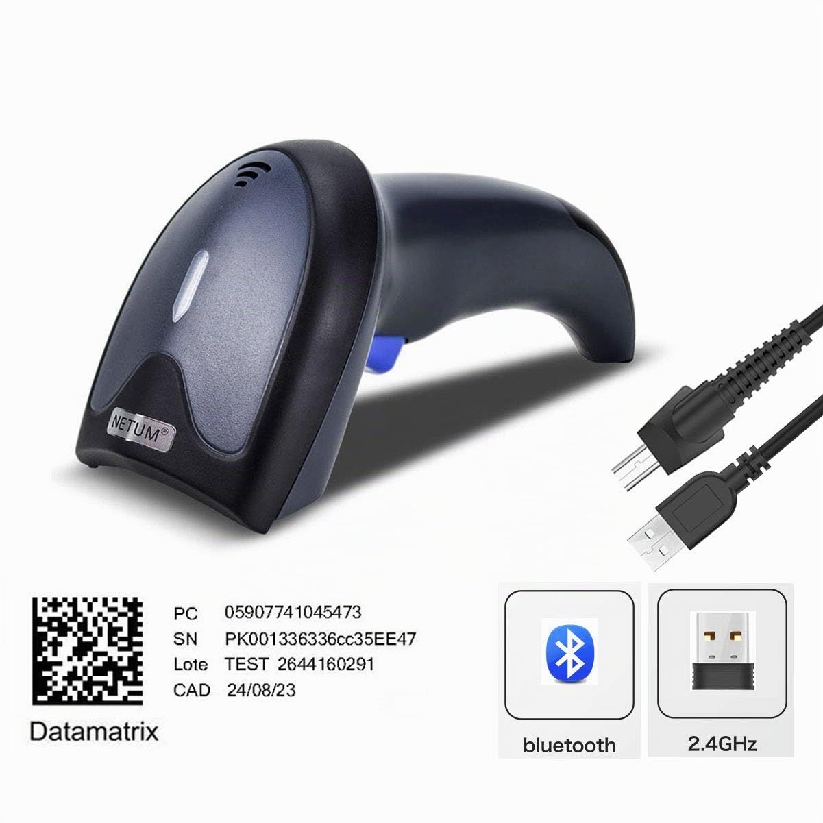 W8-X Lettore Codici a Barre 2D (2,4 G wireless e Bluetooth e cavo USB) Barcode Scanner con QR PDF417 DataMatrix Maxicode per telefoni cellulari, Android,iOS,ipad,PC,Windows,MAC OS.