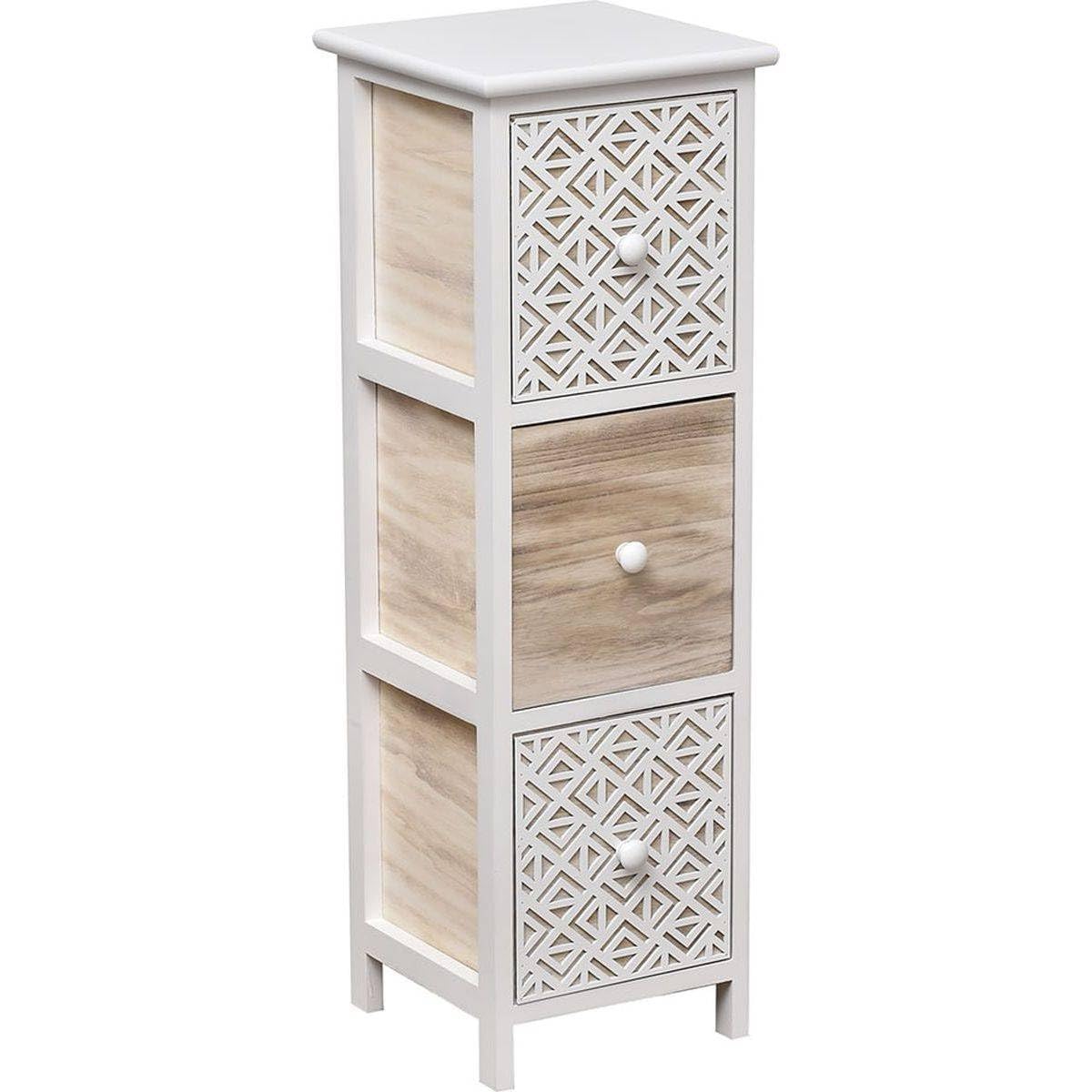 TENDANCE Meuble carré 3 tiroirs Séri Bois Blanc et décor - Naturel