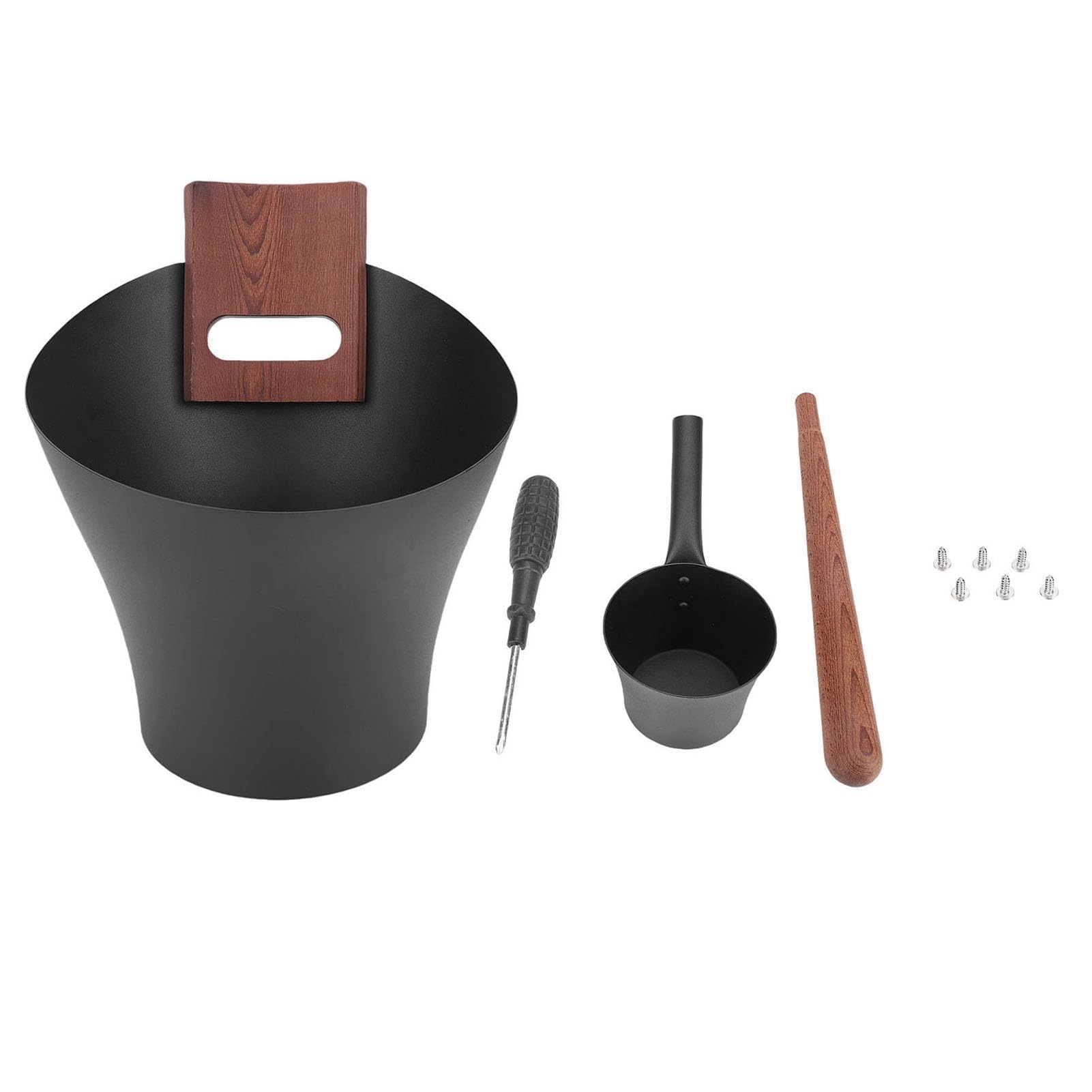 Cubo de Sauna de Aluminio de 5L con Cucharón con de Madera, Juego de Accesorios para Sauna para el Hogar, SPA, Sala de de Aguas Termales Al Aire Libre