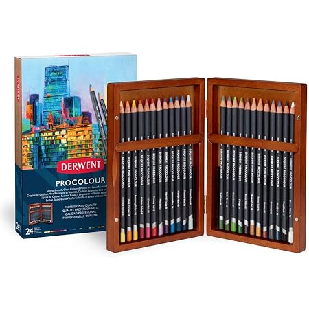 Derwent Procolour Colouring Pencils, Set of 24 in Wooden Gift Box, Professional Quality, 2302585