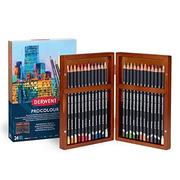 Derwent Procolour Colouring Pencils Wooden Gift Box Set, Drawing & Writing, Ideal for Colouring, Wax- Based, Professional Quality - 2302585 (Set of 24)