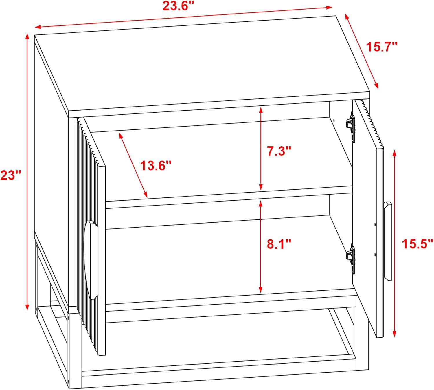 conifferism Black Modern Nightstand 24 Inch Tall Nightstand with Solid Wood Doors, Bedroom Night Stand 24 Inch Wide Bedside Table, Mid Century Vintage Fluted Sofa End Side Table Living Room