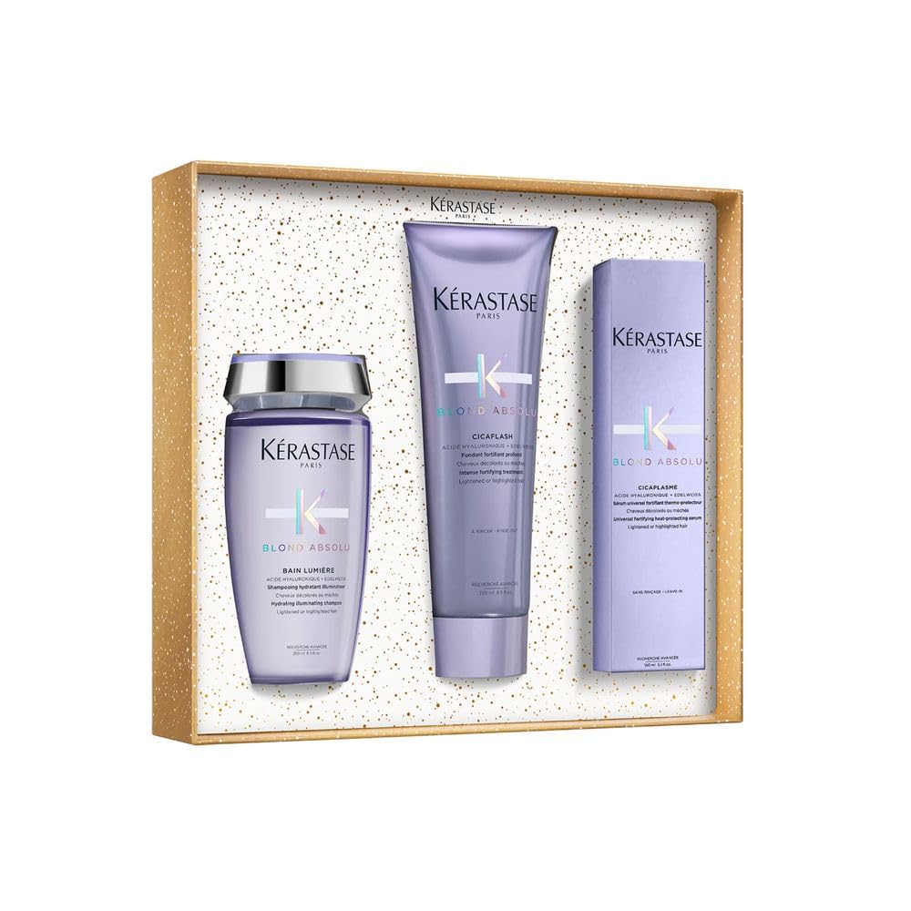 Kérastase Blond Absolu Trio Skrzynia na prezent dla blond włosów, kolor i knoty, edycja limitowana.