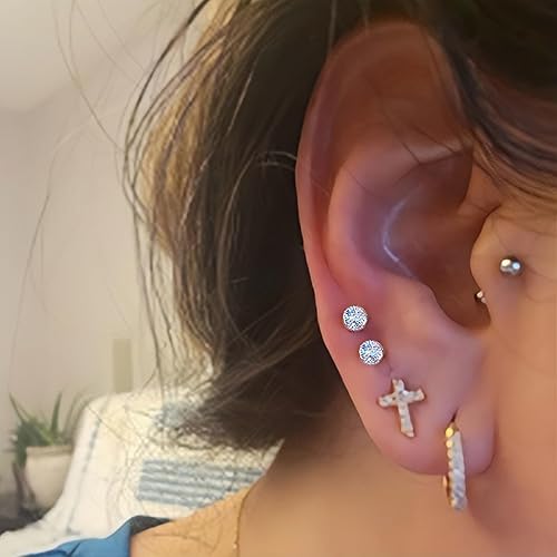 Miniatura 5 de Kit de 4 piercings de oreja  Pistola de perforación de oreja desechable estéril kit de perforación de oreja sin dolor (0.197 in blanco plateado)