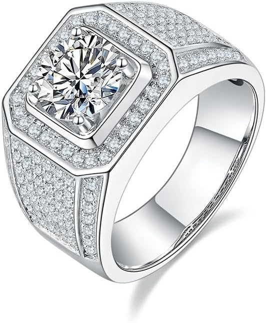 14K Gold Men's Wedding Rings,2 Carat Diamond Ring D-color VVS1,Luxuriously Studded Trendsetting Full Diamond Design,Father's Day Gift - Image 2