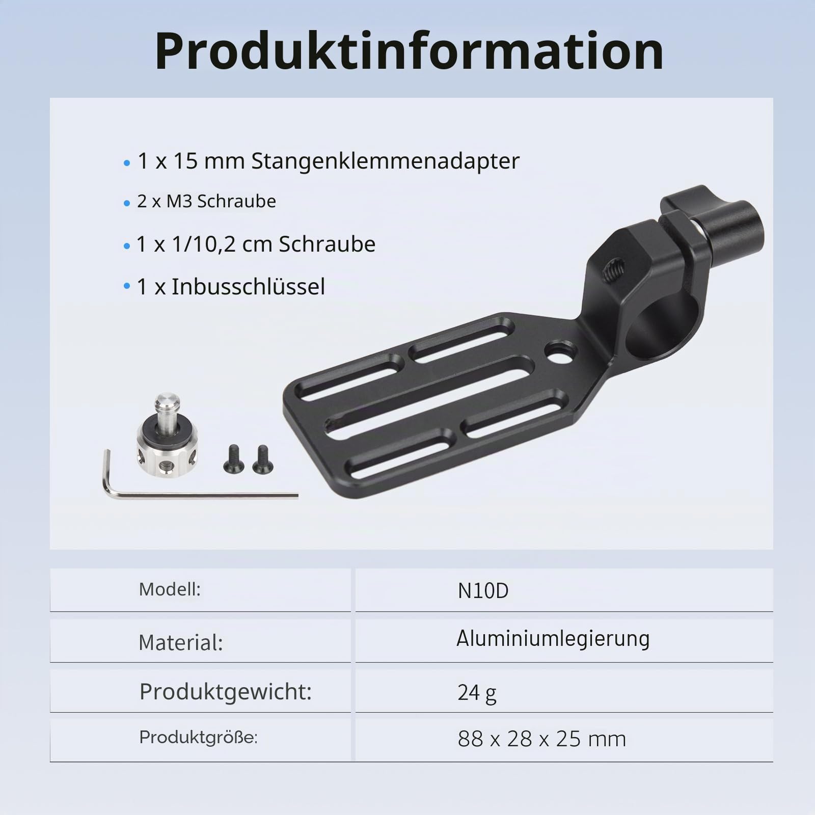 Nitze 15mm Rod Clamp Adapter, 15-mm-Stangenklemmadapter mit Montageplatte für Monitor, Wireless Transmitter/Receiver and DJI Focus Pro LiDAR – N10D