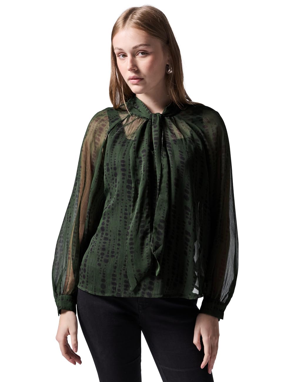 Street One Studio Raglan Chiffon Blouse with Tie Detail, Oil Green, 12
