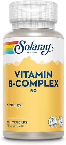Solaray Complejo de vitamina B energía saludable y apoyo a la formación de glóbulos rojos y más 100 porciones 100 cápsulas vegetales