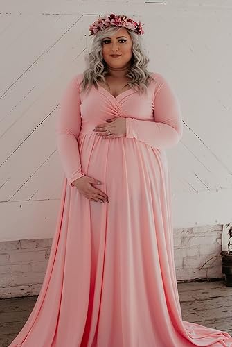 Miniatura 9 de Saslax - Vestido de noche de maternidad con hombros descubiertos, corte de medio círculo, para baby shower, fotos