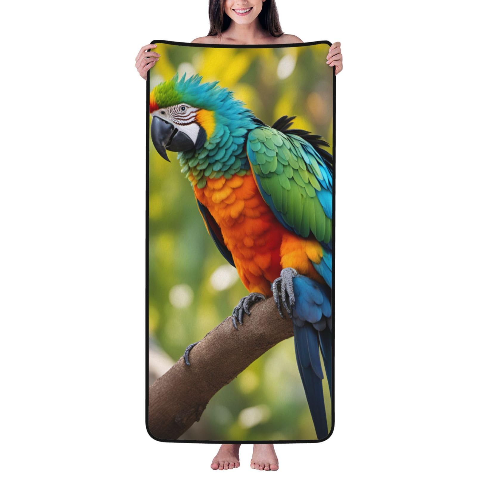 Ztpowqa Women's Black Fantastic Parrot Feather Print Coral Velvet Bath Towel For Home Gym Lounging Bathroom Spa Hotel Beach Travel