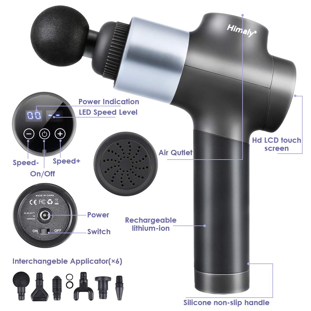 himaly Pistola Massaggio Muscolare, 8 Velocità Massaggiatore a Percussione Dei Tessuti Profondi, 3000 RPM/Super Silenziosa/Motore senza Spazzole Massage Gun Portatile per Muscoli