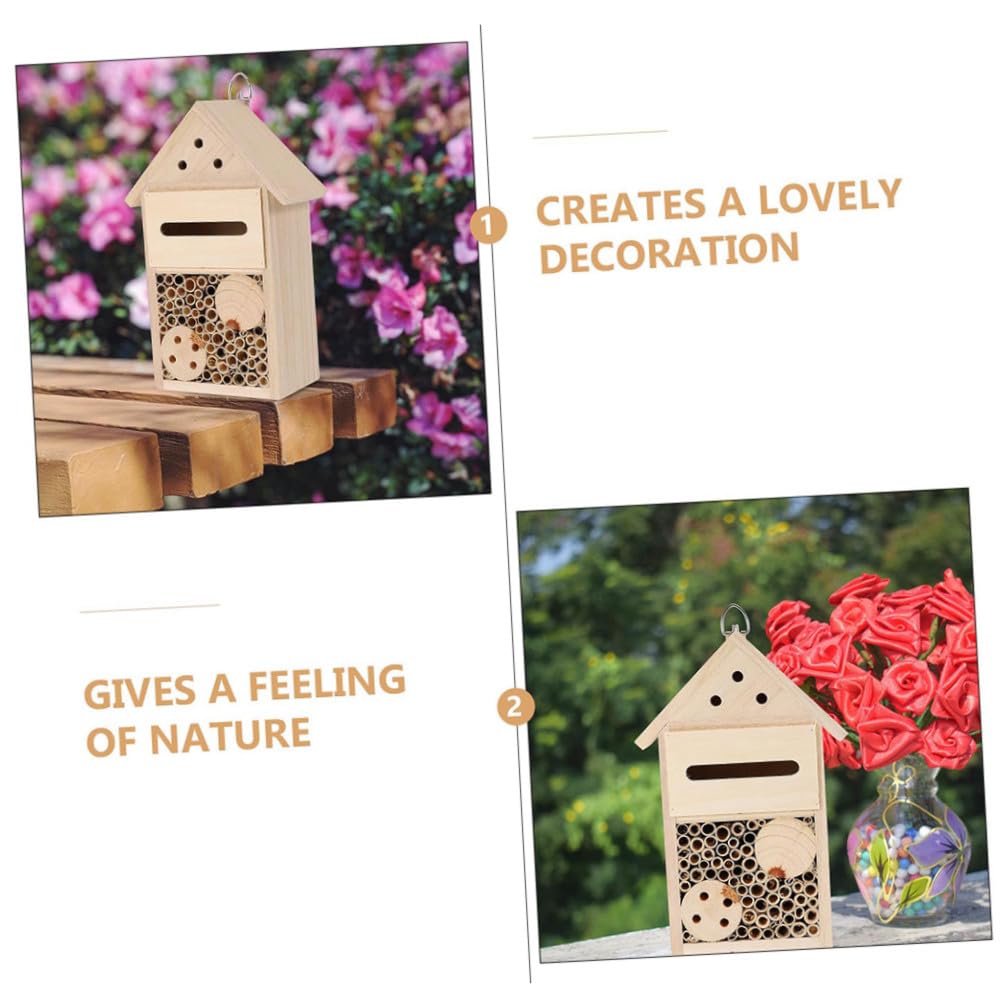 Angoily 2 Stück Insektenhotel im Holzhaus Stil Wand und Rahmenmontage für Garten als Nisthilfe für Bienen und Wildbienen zur Dekoration