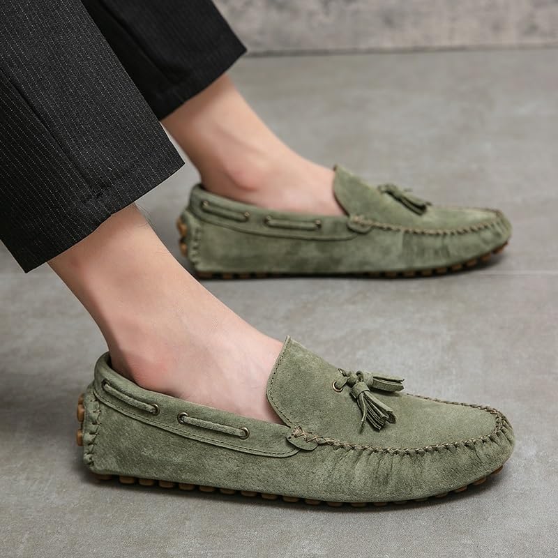 Mens Loafers Solid Color Round Toe Suede Vamp Tassel Driving Shoes Slip Resistant Anti-Slip Flat Heel Outdoor Party Slip-on4