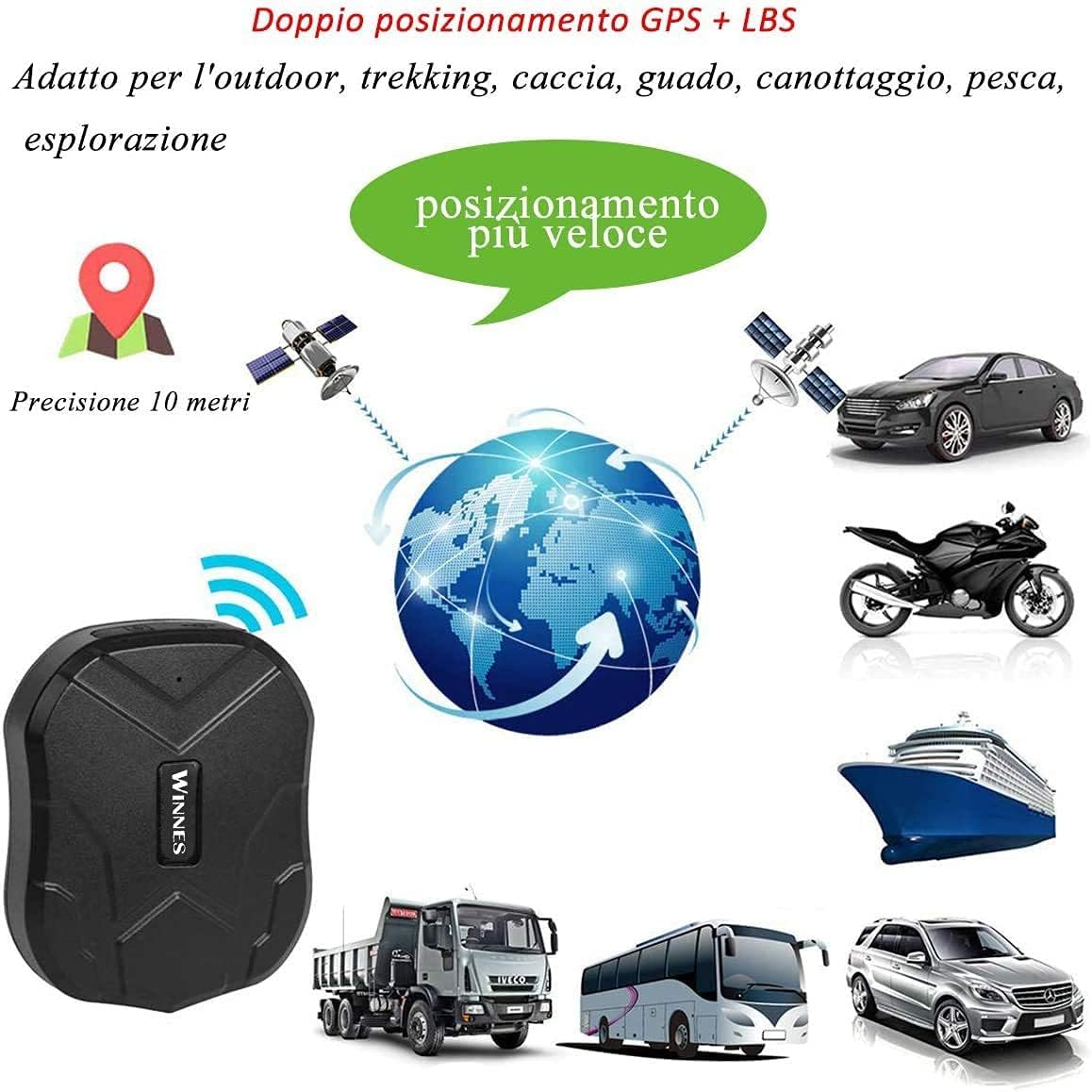 GPS Tracker Anti-perso Localizzatore GPS con Allarme Geo-Fence Impermeabile GPS Tracciatore di Posizione APP Gratuita per Auto/Veicoli/Camion/Moto 5000mAh 90 Giorni in Standby