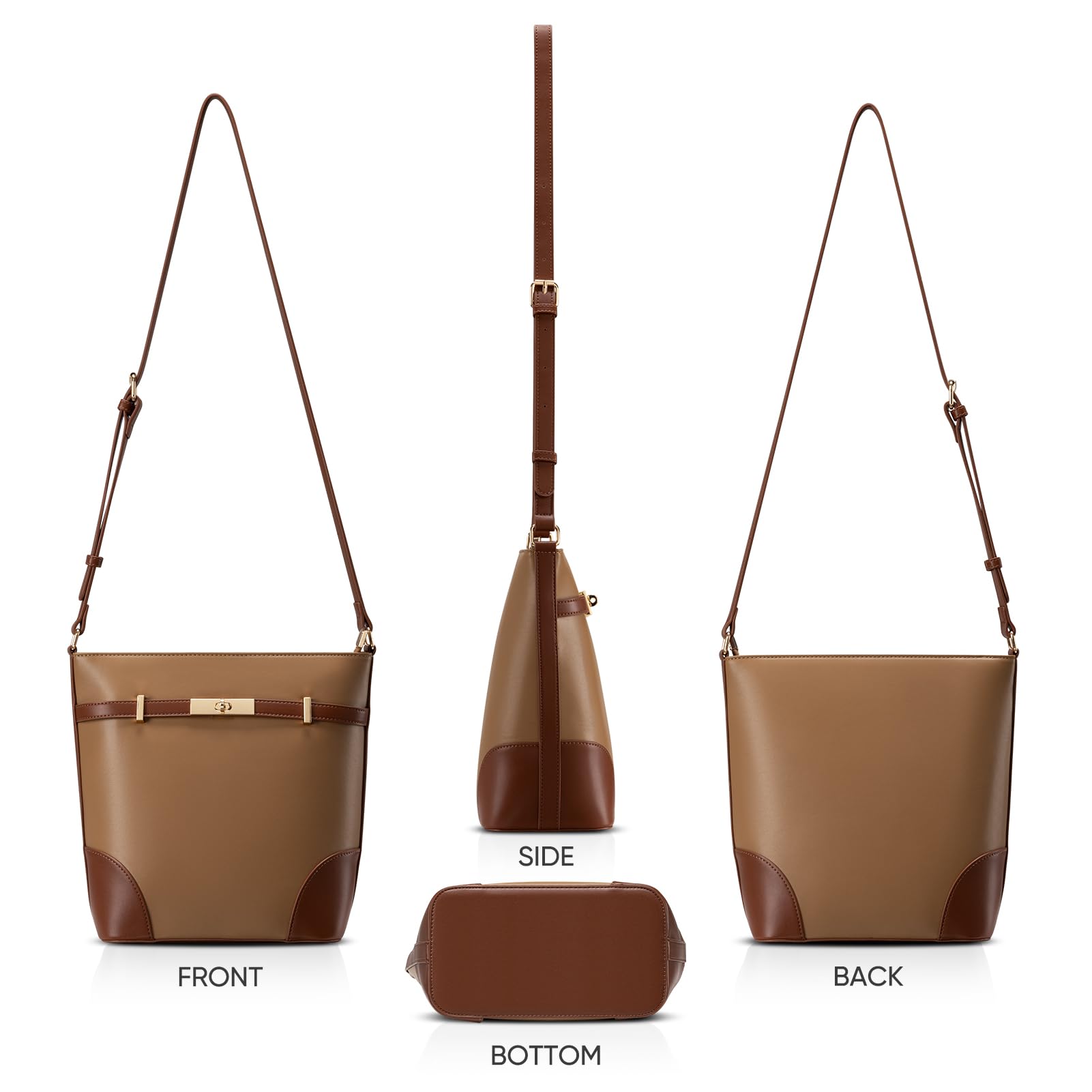 Vulkitty Bucket Bag for Women Leather Shoulder Purse Trendy Design Mideum Size Shoulder Handbags with Adjustable Strap