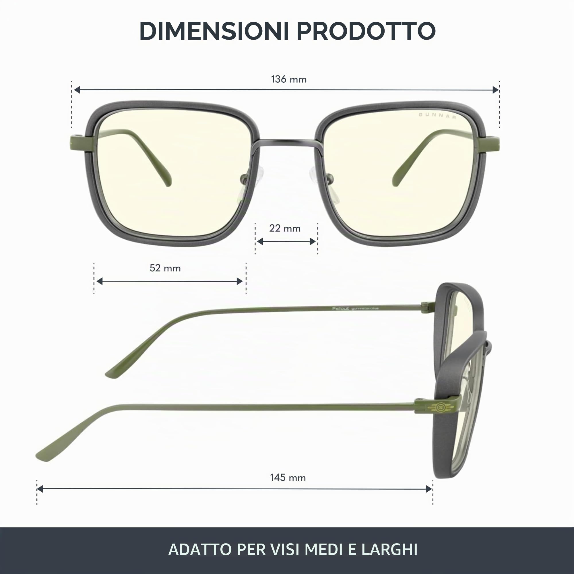 Gunnar Occhiali da gioco e per computer-Fallout Vault 33-Colore montatura: Gunmetal-Olive-Occhiali bloccanti la luce blu