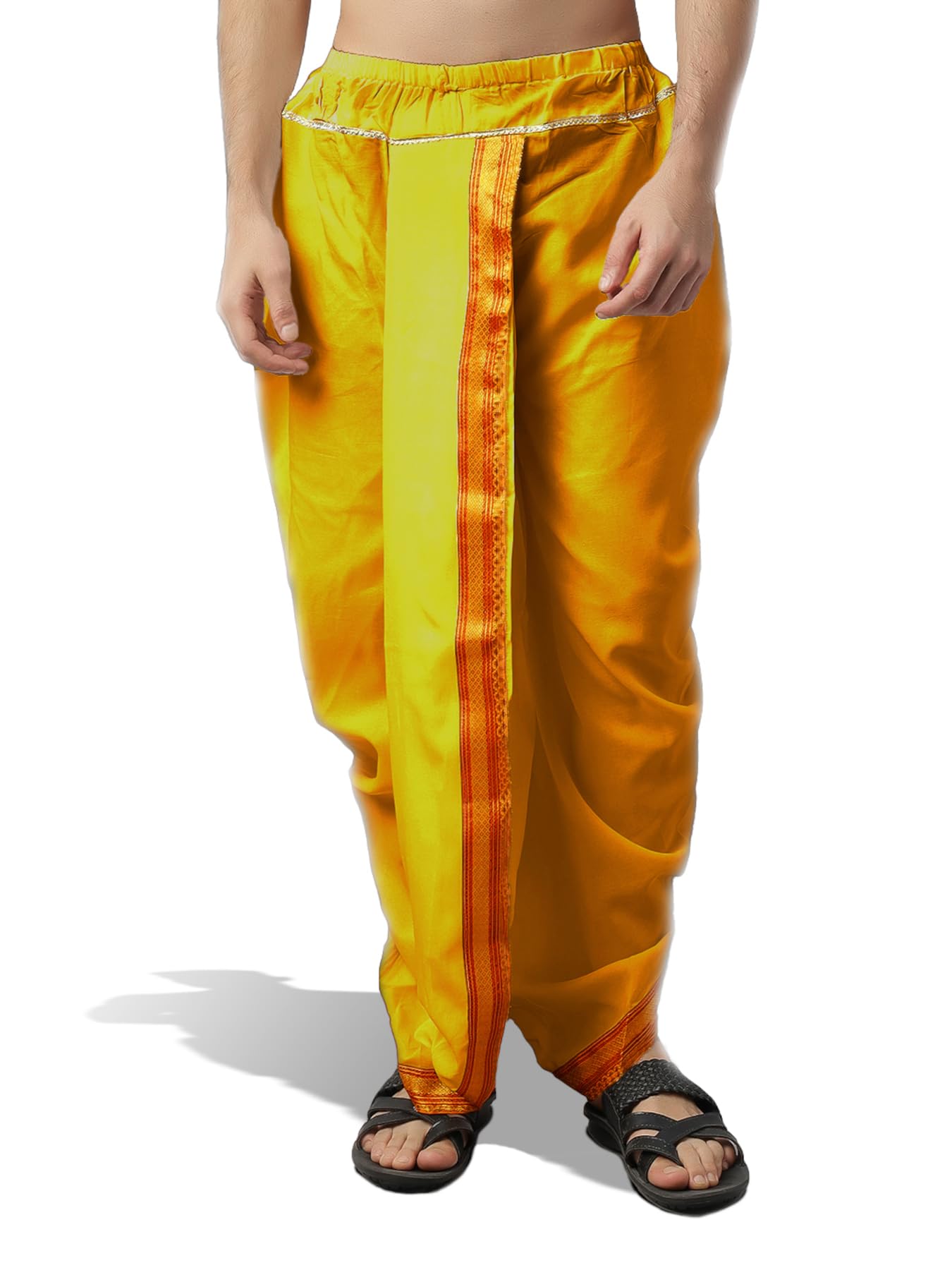 mauli enterprises_ Men's Readymade Art Silk Dhoti – Pre-Stitched, Easy to Wear, Traditional Indian Wear for Wedding, Puja & Festival (Free Size, White/Gold Border) Comfortable Fit, Easy to Wear-picture-38