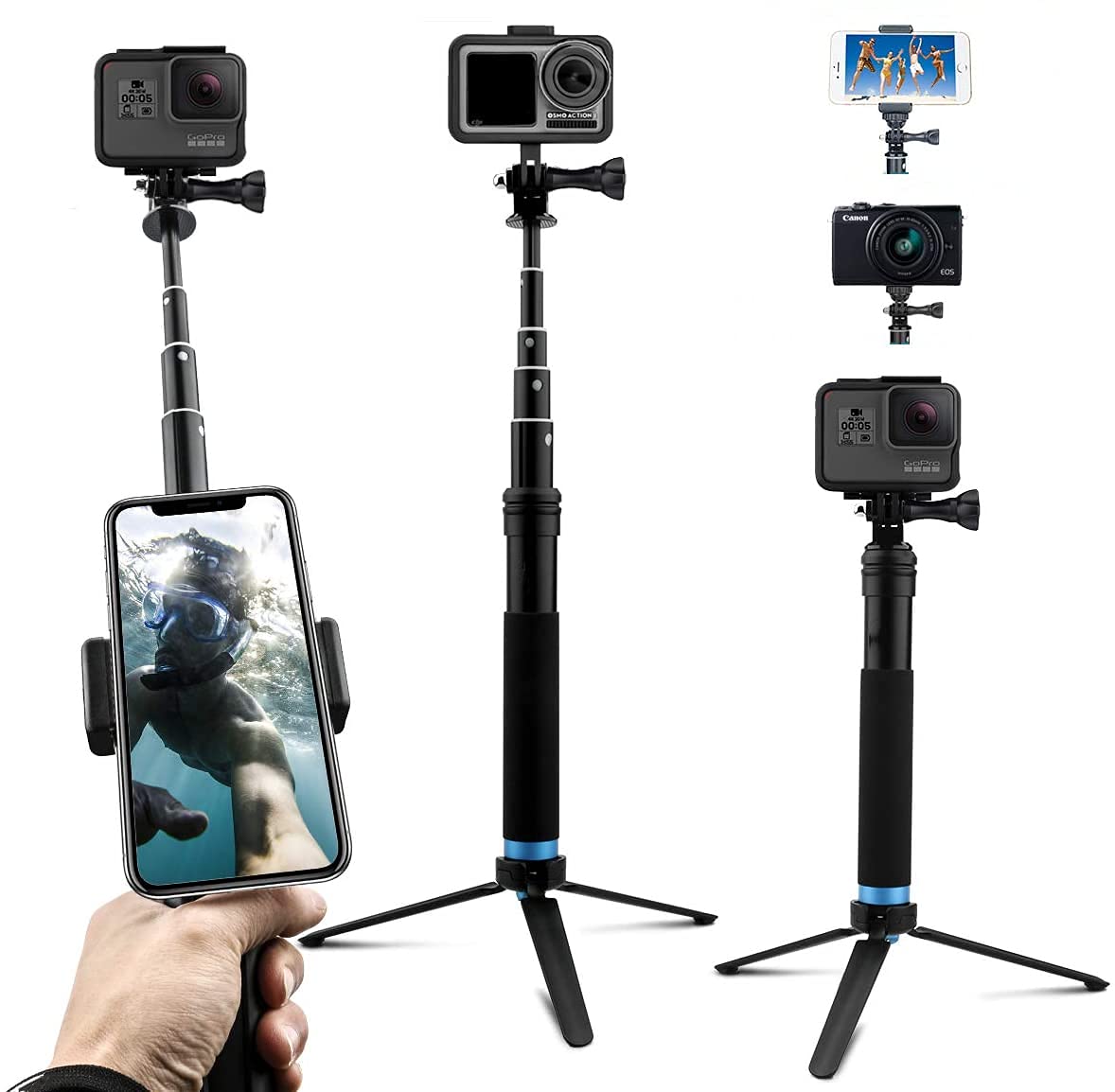 eWINNER Waterproof Selfie Stick with WiFi Remoter Clip for Hero 10/9 2020 (Black)