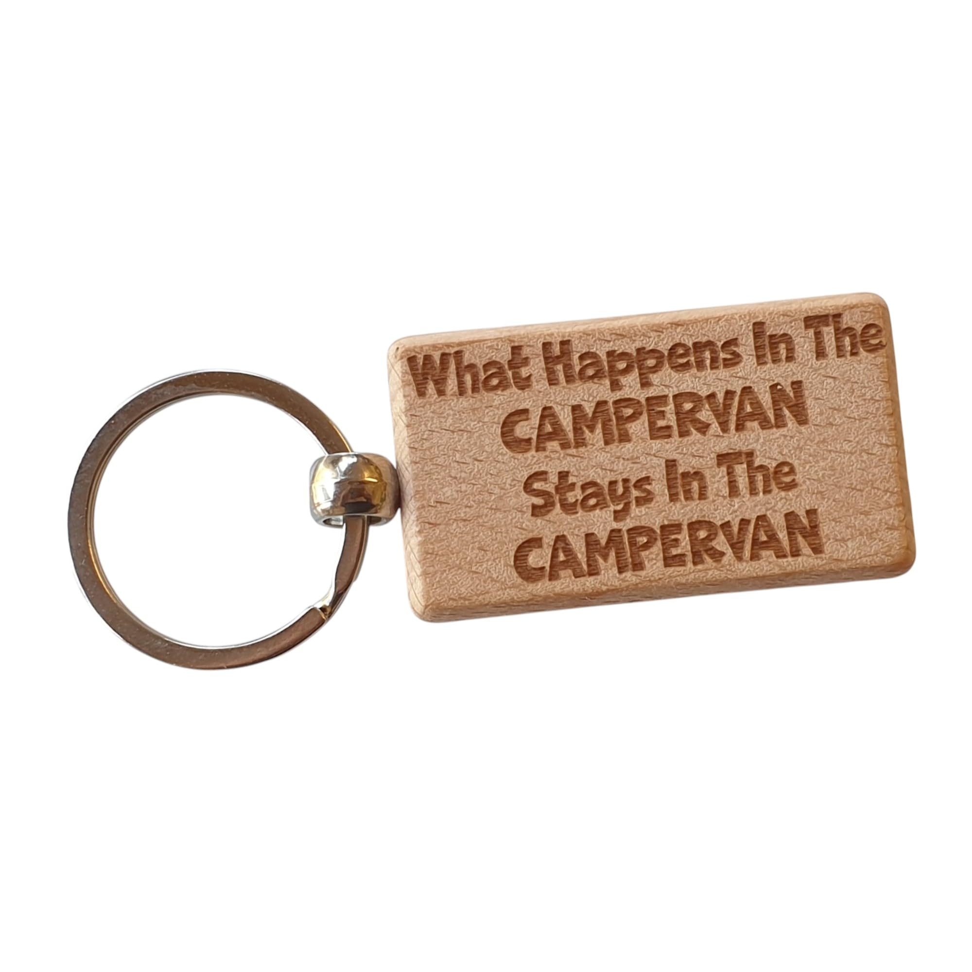 Decalarama Brown Campervan Keyring Gift What Happens In The Stays In The Nice Wooden Cute Engraved Wood Key Fob Novelty Present