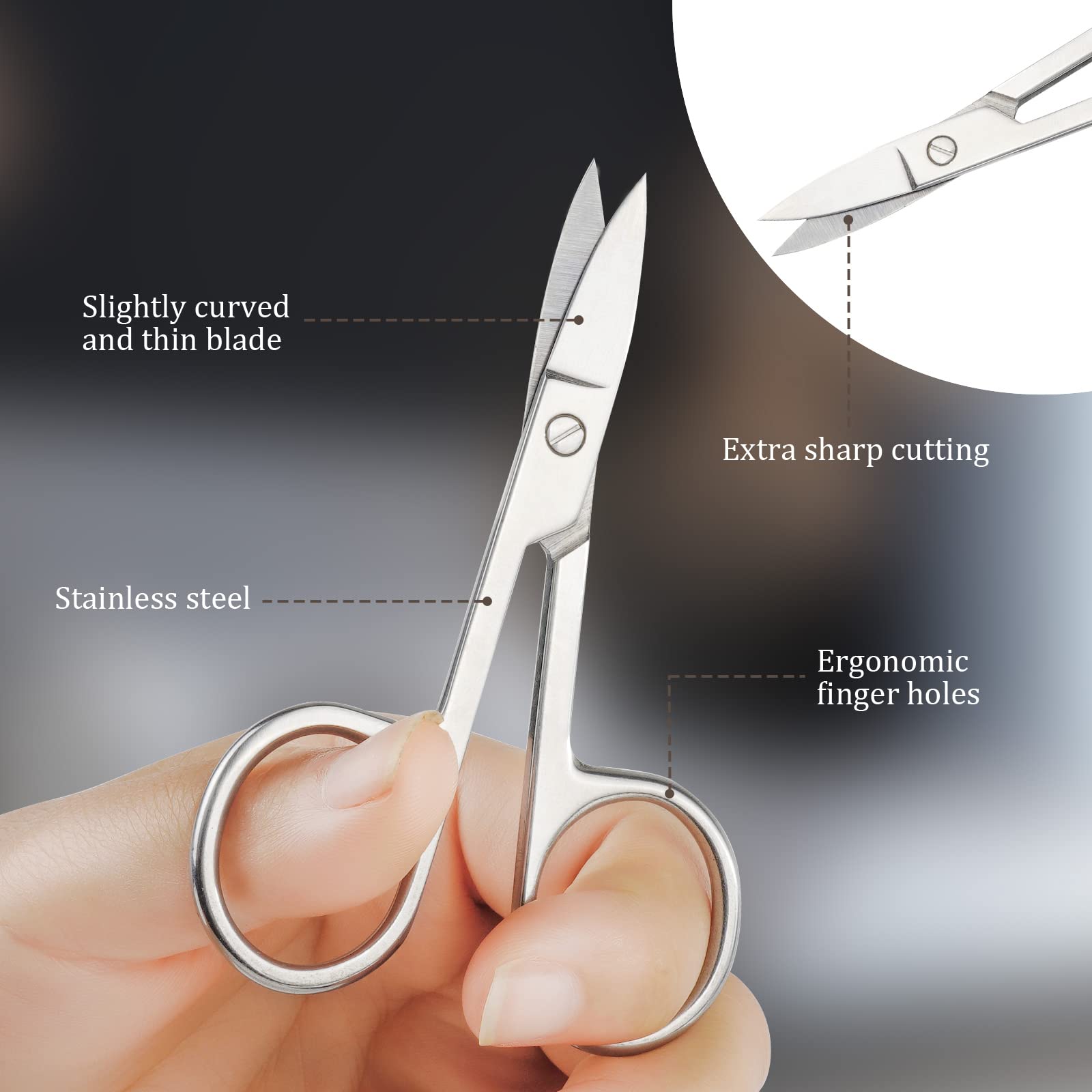 ACWOO Forbici per Unghie, Forbici per Cuticole, Forbicina Inox Extra Affilate con Lame Curve, Forbicina Professionale Unghie con Custodia per Professionale e Domestico
