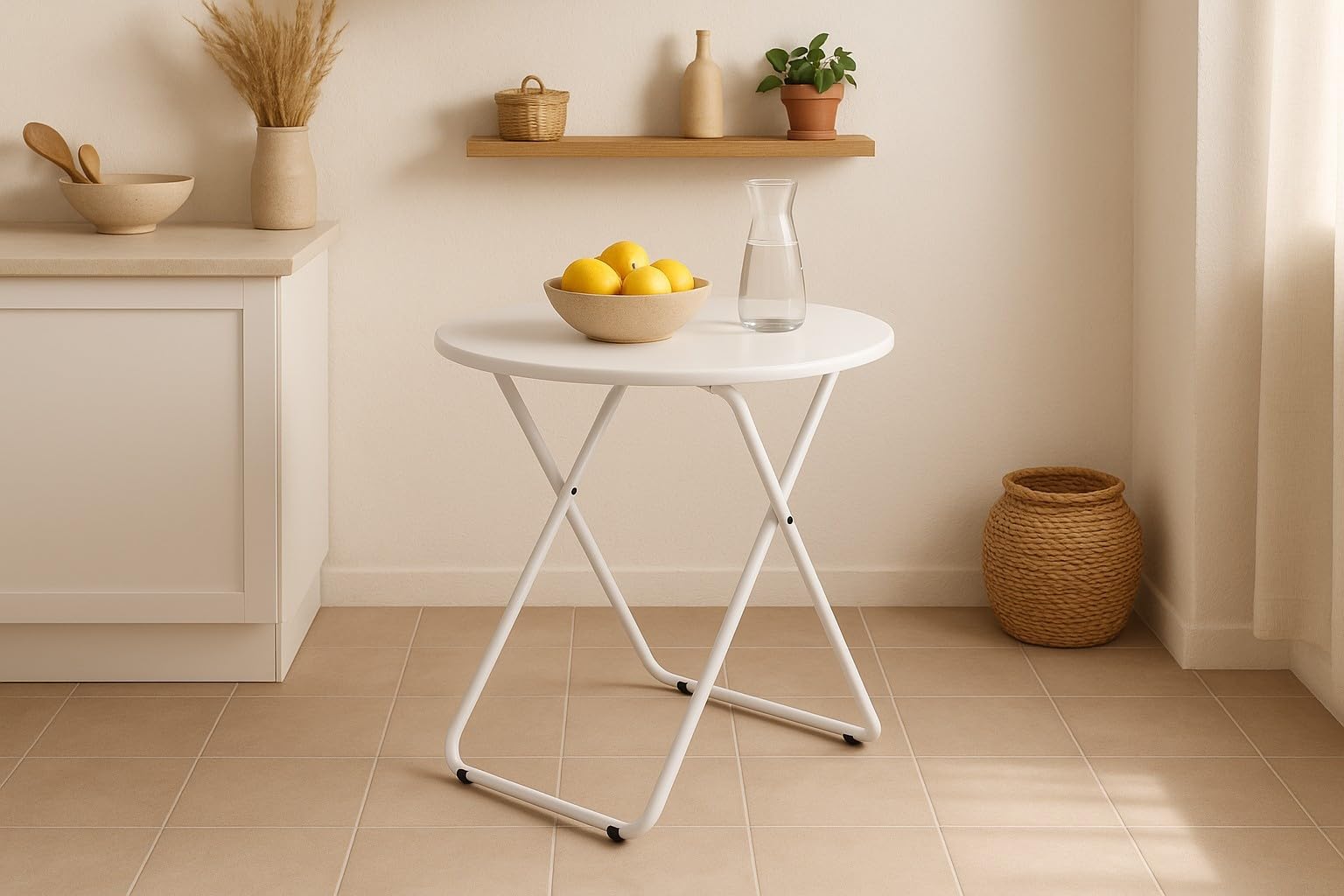 HERSIG - Mesas Auxiliares Plegables - Mesa Plegable Blanca d48x66 CM - Mesa Jardin Exterior - Mesas Plegables Portatiles Resistentes - Ideal para Camping, Picnic, Comidas, Trabajo, Fácil de Guardar