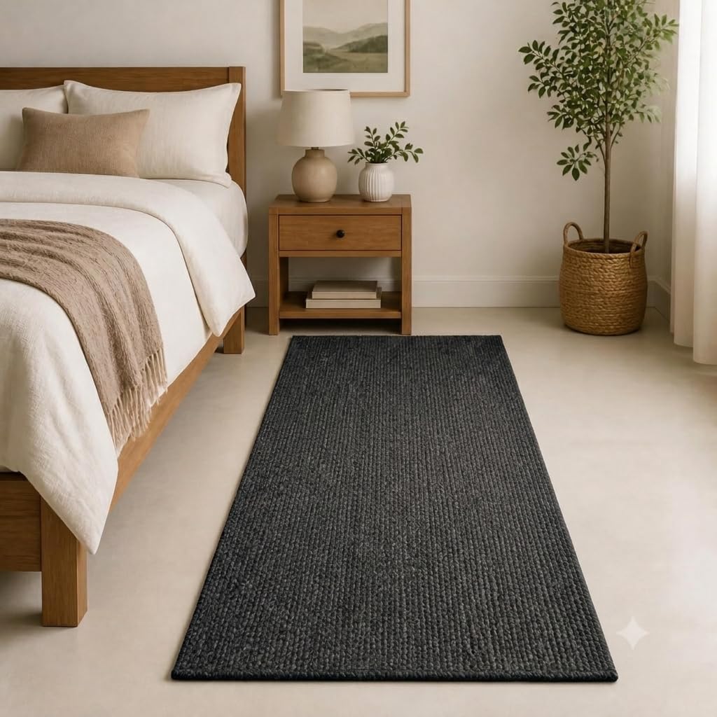 Handmade Cotton Braided 2x4 feet Runner Rug - Washable, Low Pile Reversible Floor Mat for Kitchen, Entryway, Bedroom & Living Room – Eco-Friendly Woven Carpet - (Grey, Rect)-image-8