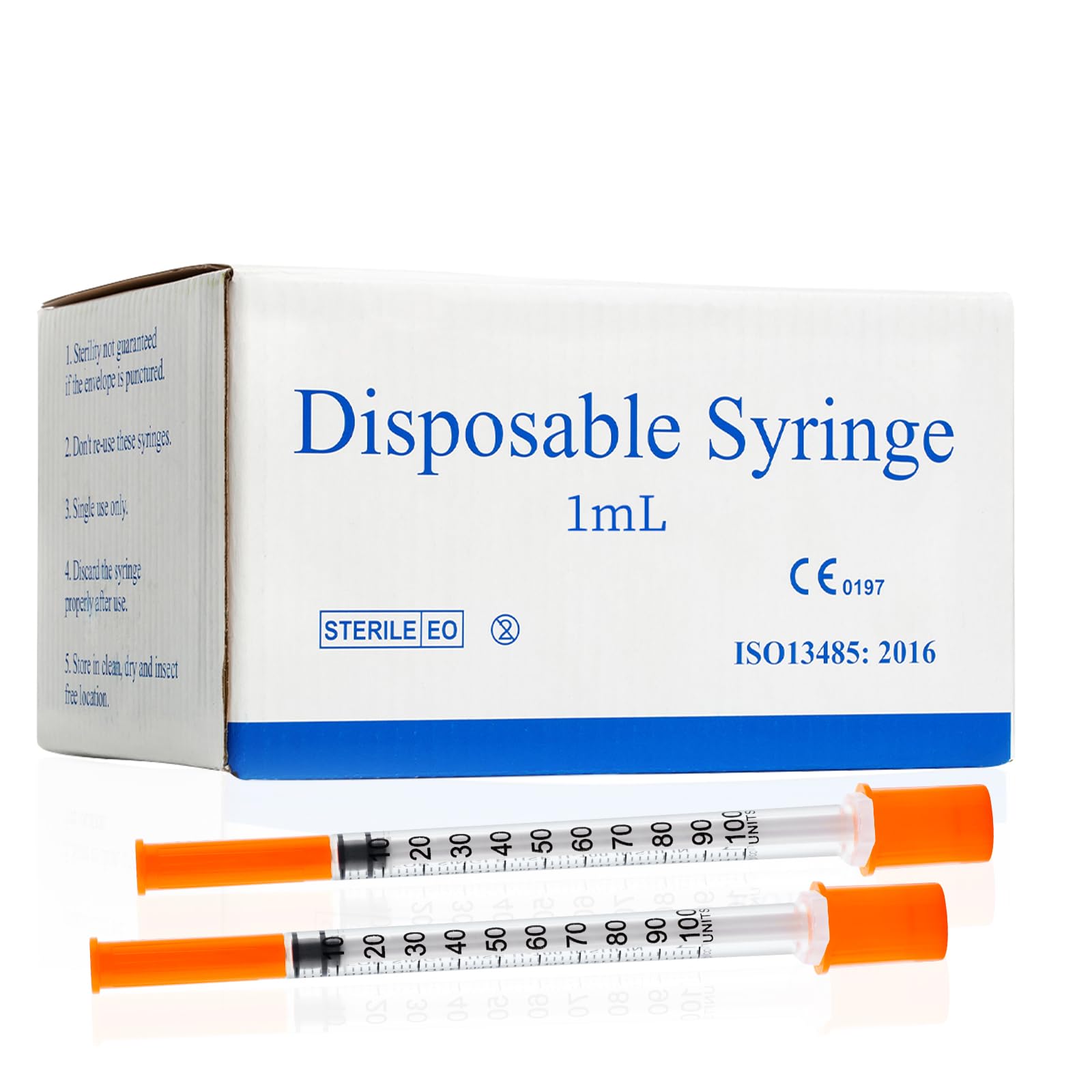 Photo 1 of 1ml/cc 31G Syringe 5/16" (8mm) Needle, Disposable Individual Package Pack of 100