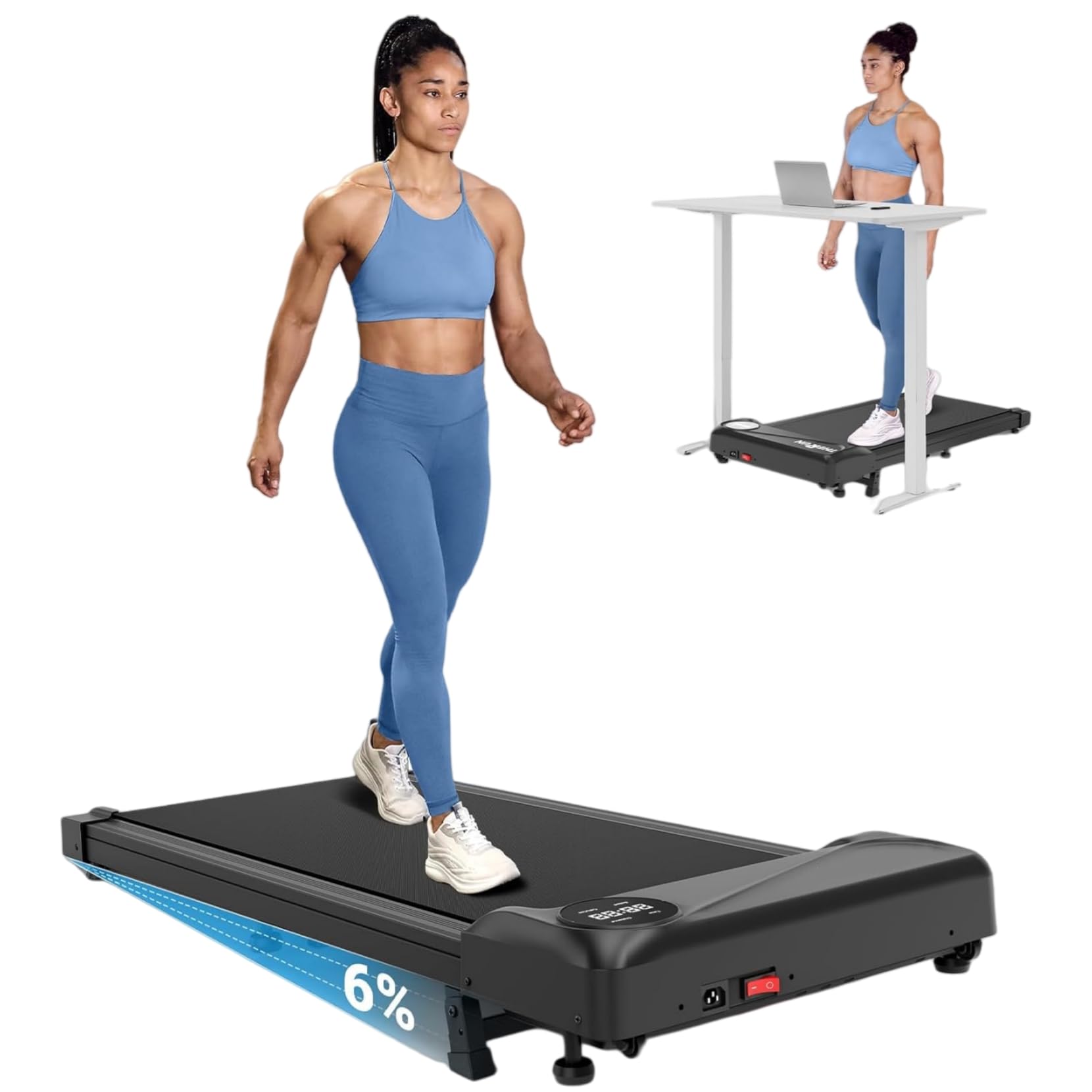 THERUN Walking Pad Treadmill, Under Desk Treadmill with 6% Incline, Quiet Brushless Walking Treadmill, Ultra Slim Portable Running Machine for Indoor Office Daily Walking & Full-Body Workout