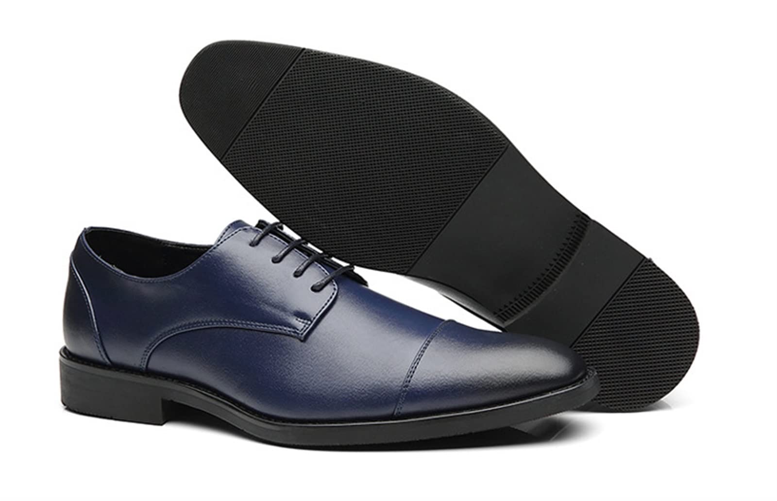 Formal Shoes for Men Lace Up cap Toe Black Burnished Toe PU Leather Low Top Block Heel Rubber Sole Prom Scarpe da Cerimonia