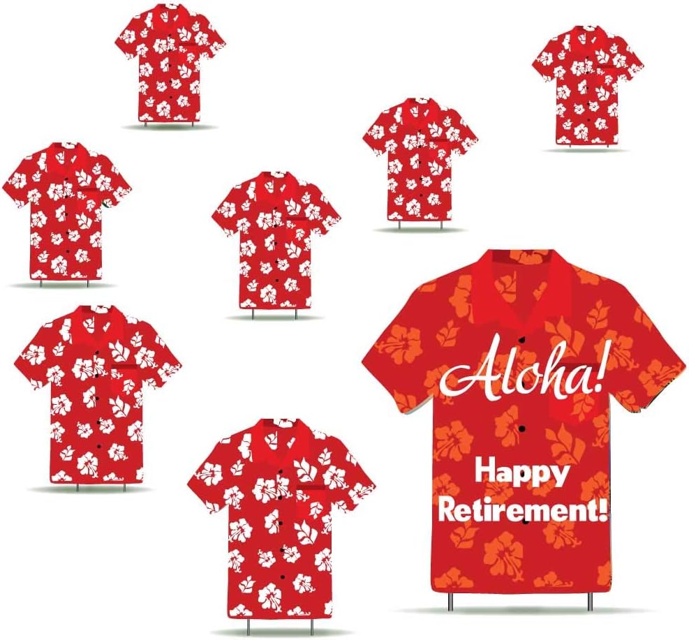 VictoryStore Yard Sign Decorations: Aloha Retirement Yard Decoration Hawaiian Shirt Design 8 Signs Includes Stakes (Aloha Red)