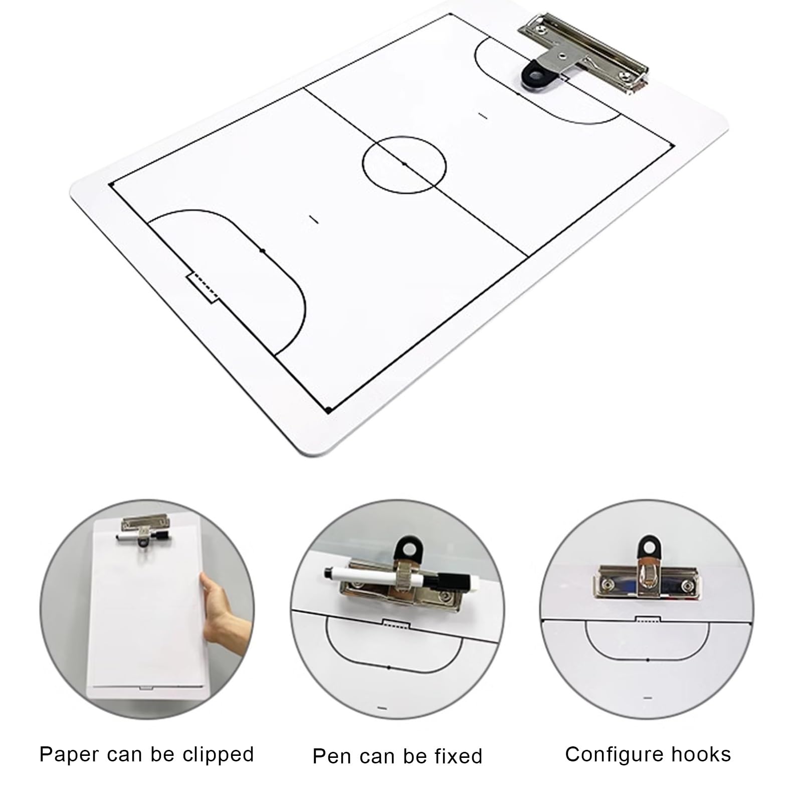 Fußball-Trainertafel, Doppelseitiges, Trocken Abwischbares Klemmbrett, Glatte Schreiboberfläche, Langlebiges Material, mit Markern, Tragbar und Effizient