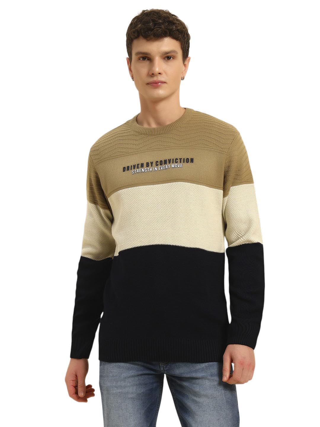 cantabil Sweater for Men l Winter Wear Acrylic Fabric Pull-On Closure Round Neck Regular Fit Colour Block Pattern (P_MSWT00134)-picture-30