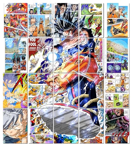 Image of Moment Prints Goku Colored Manga Collage Poster Set - Set of 20, 210 mm x 297 mm, 300 GSM Paper, Dragon ball Posters For Anime Fans - Glue Dots Included, Cardstock