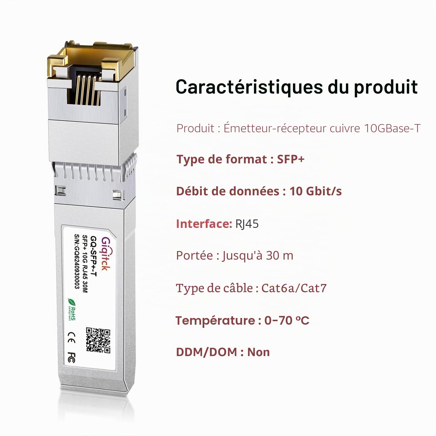 2Pack 10GBASE-T SFP+ RJ45 Transceiver, 1.25G/2.5G/5G/10G SFP+ à RJ45 Module Cuivre pour Cisco SFP-10G-T-S, Ubiquiti UF-RJ45-10G, Netgear, D-Link, Supermicro, TP-Link, Linksys, jusqu'à 30m