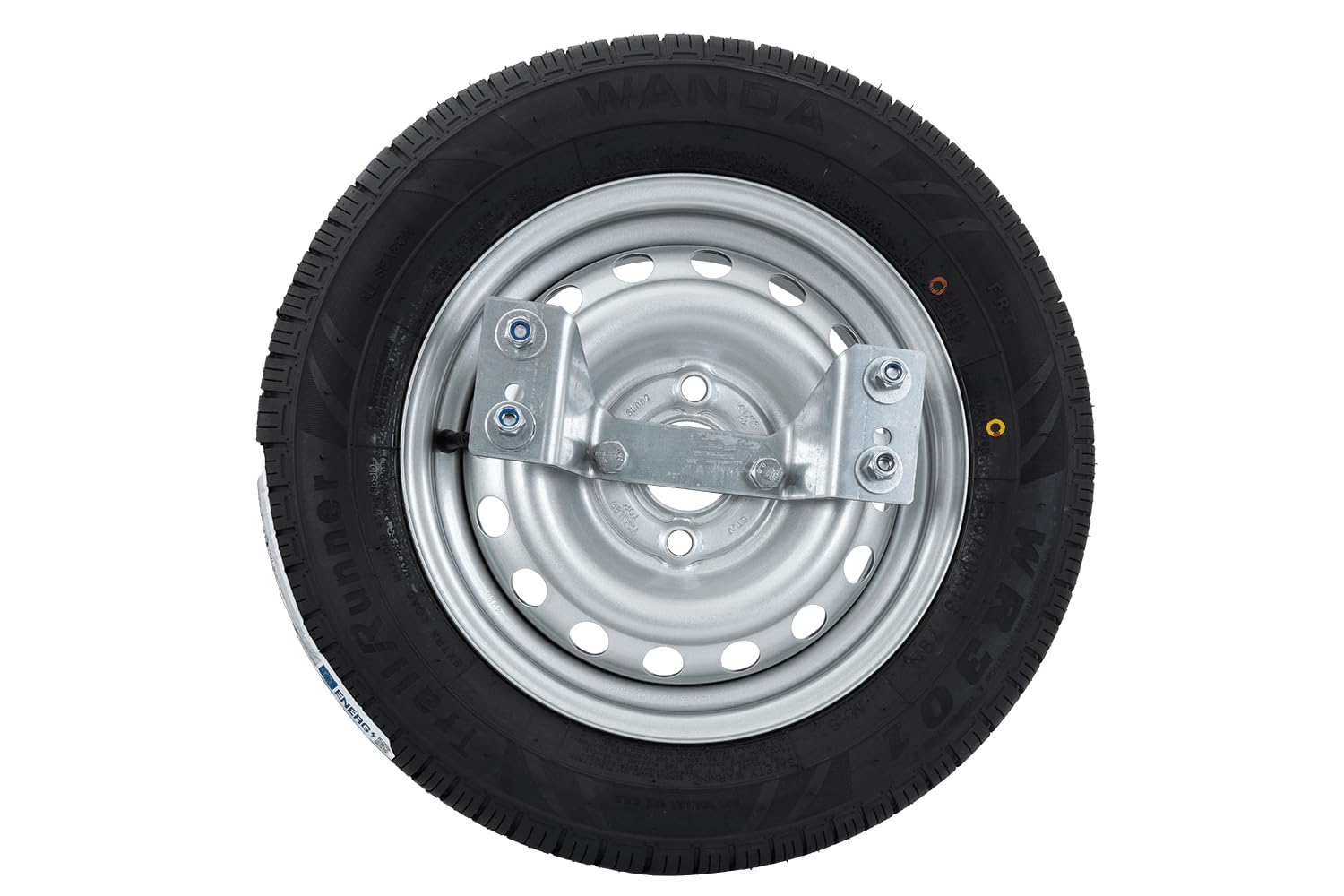 UNITRAILER Rueda de Repuesto 155/70 R13 79N con Soporte para Remolque de Coche, Llanta de Acero 4x100 ET30 y Neumático Wanda de 437 kg de Carga para Garden Trailer