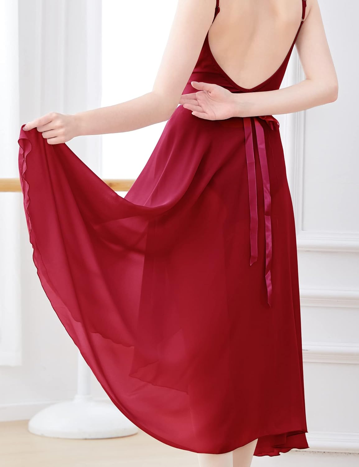 Phoeswan Dance Skirts for Women, Long Chiffon Ballet Skirt, Women's Dance Wrap Skirt with Tie - Image 3