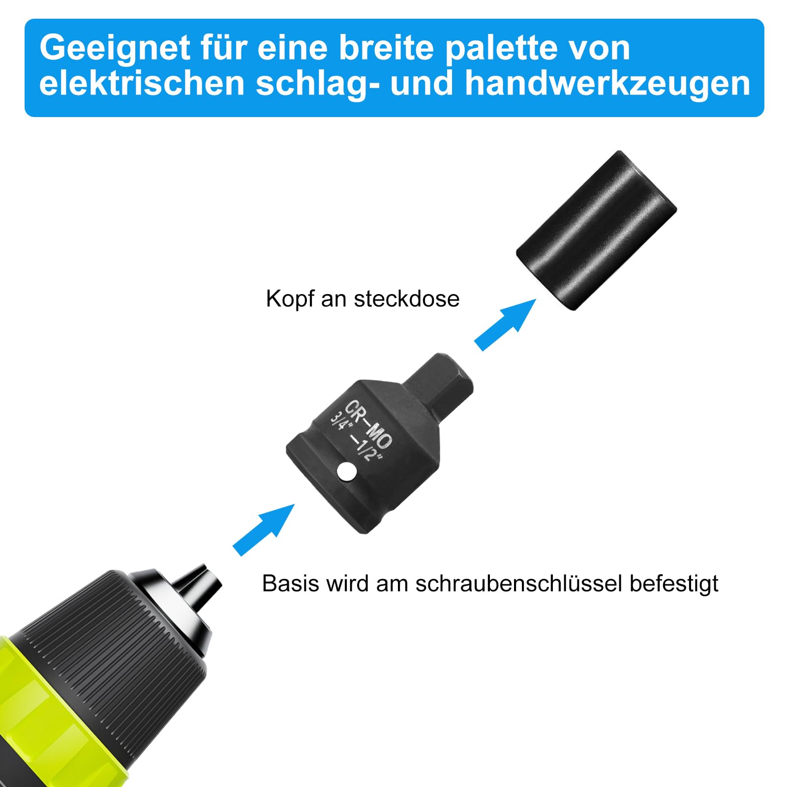 Adaptateur Douille HENGBIRD 3/4"F Vers 1/2"M - Acier Chrome Vanadium, Pour Perceuse, Clé à Choc Et Cliquet