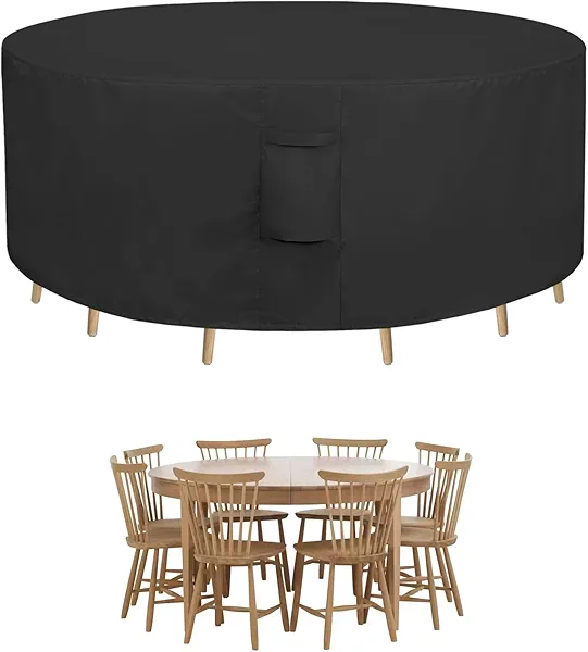 Easy-Going Round Patio Furniture Cover Waterproof Outdoor Dining Table and Chair Cover Anti-UV Outside Sectional Sofa Set Covers (72"DIA x 28"H, Black)