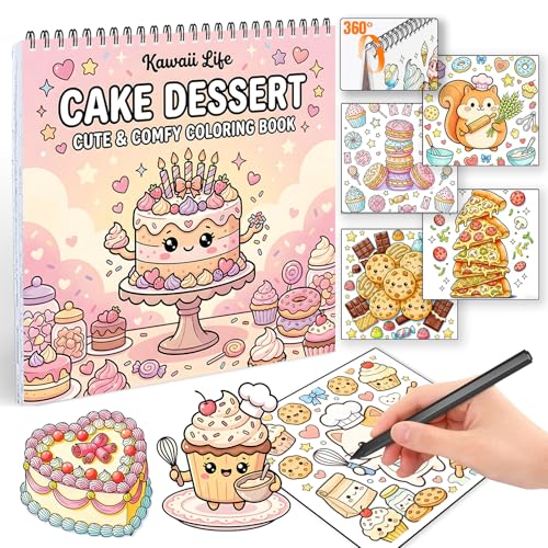 Adult Coloring Book for Women Relaxation Spiral Bound Mindfulness Coloring Book for Adults and Teens Featuring Cute Single-Sided Pages Bold and Easy Simple and Big Designs for Relaxation - Cake