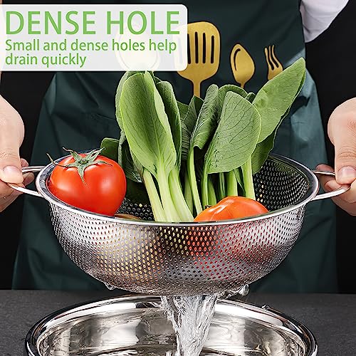 Foto von Sieb 3er-Set, Edelstahl Perforierte Küchensieb mit Griffe, Mikroperforiertes Abtropfsieb, Metall Küche Seiher für Ablaufen & Straining Nudeln, Reis, Obst, Gemüse, Spülmaschinenfest, 16cm/22cm/28cm