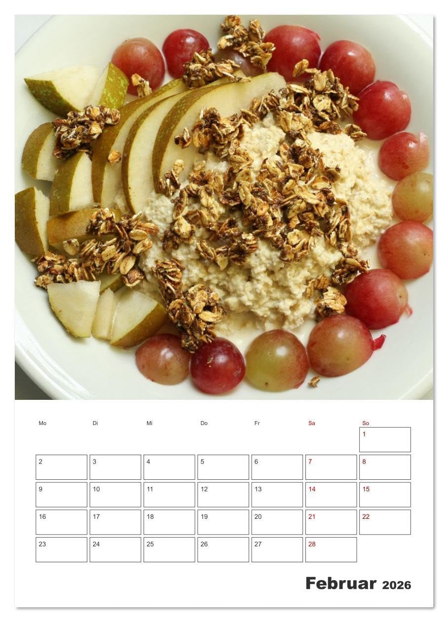 Süße Haferflocken mit Obst (Wandkalender 2026 DIN A2 hoch), CALVENDO Monatskalender: Haferflocken-Vielfalt: Overnight Oats, Porridge und frische Früchte (CALVENDO Lifestyle)