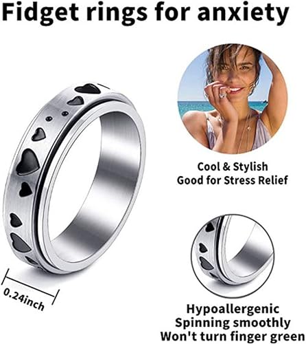 Miniatura 4 de OIUYT Anillo giratorio de corazón con diseño de corazón anillo giratorio de ansiedad con paño de pulido banda ancha para aliviar la ansiedad y la
