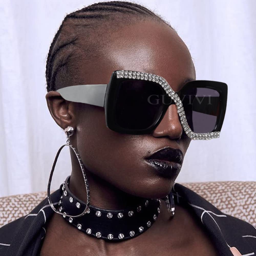 Diamentowe kwadratowe okulary przeciwsłoneczne damskie Vintage okulary przeciwsłoneczne oversize kawałek Rhinestone okulary odcienie
