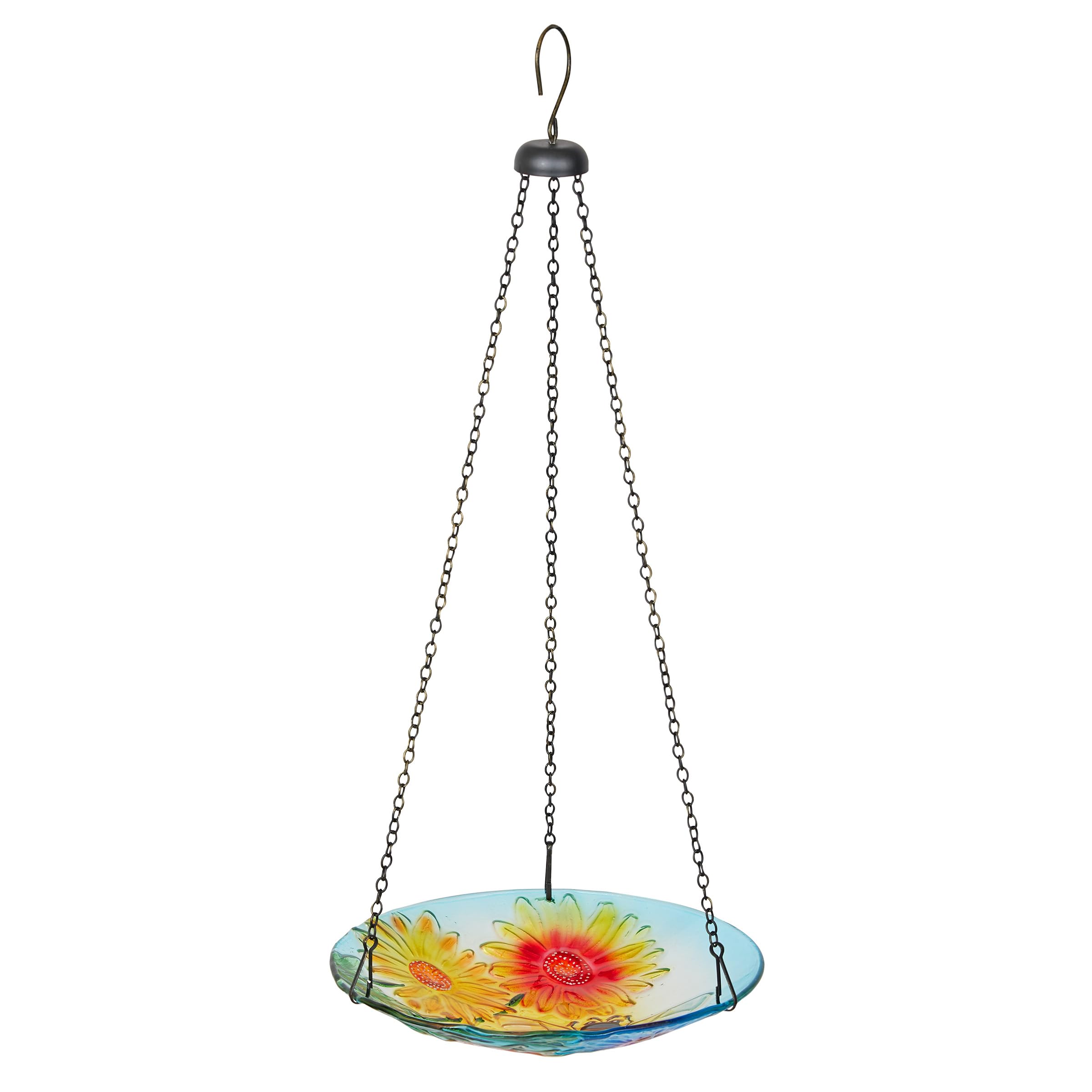 Alpine Corporation KBD126 Vogelfutterstation und Vogeltränke aus Glas, zum Aufhängen, Blumen- und Bienenschale mit Kette, 25,4 cm breit