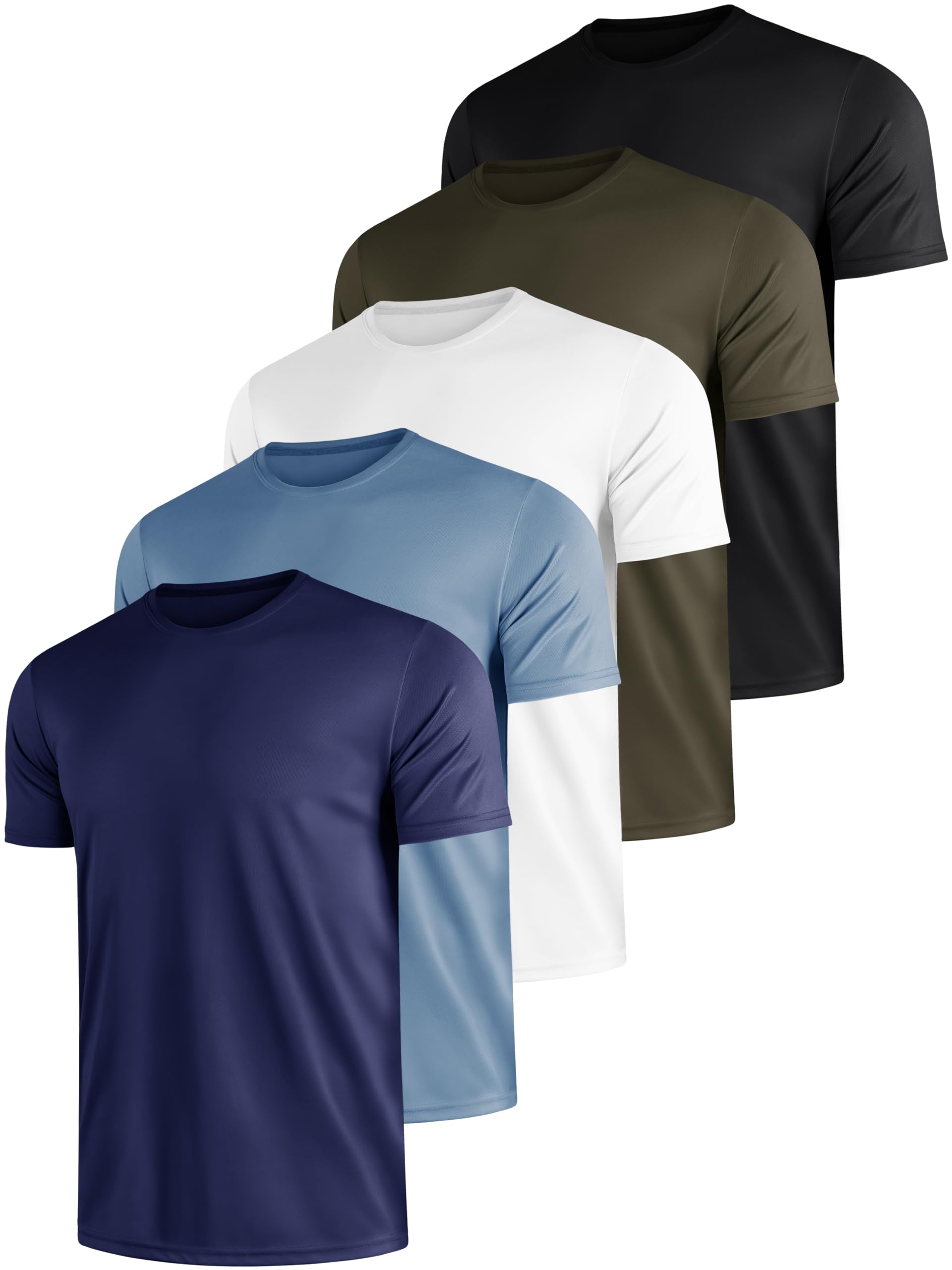 5 Pack Mens Sport Tshirts Moisture Wicking Quick Dry Short Sleeve Tee Shirts Breathable Active Gym Running Tops Plain Crew Neck Shirts