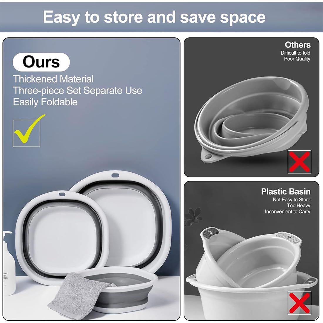 ZKGYUS Bassine Pliable, Bassine Retractable seau pliable en silicone sain et inodore, Bol à Vaisselle Ronds Pliable Cuvette peu Encombrant pour Voyage Camping et Cuisine,23 * 25cm