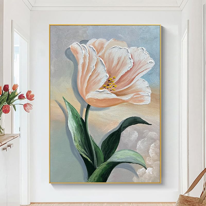 Tableau sur toile pour raviver un mur blanc, peinture à l'huile rose texturée 80x100