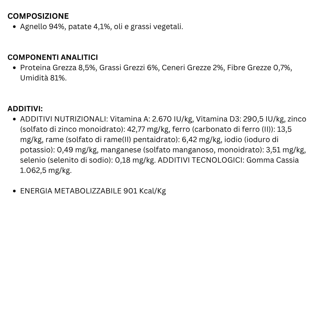 OASY Cane ONE PROTEIN • Adult Medium/Large Agnello | alimento umido completo per cani adulti di taglia media e grande, monoproteico, 6 lattine da 400 grammi.