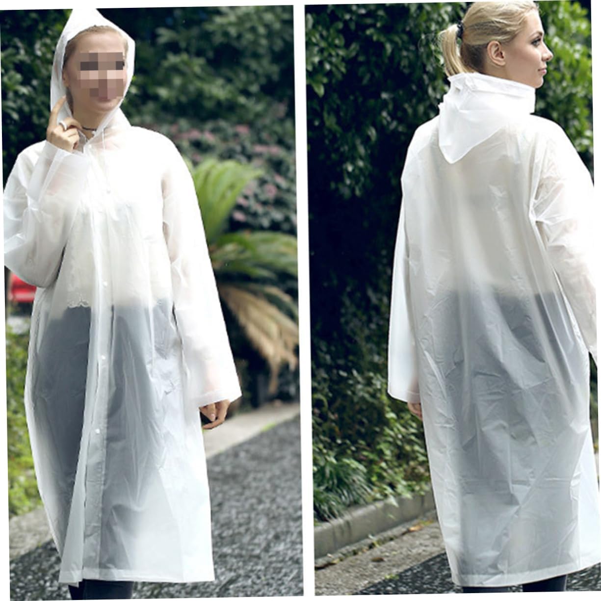 Holibanna Thickened Peva Raincoat for Adults Semitransparent Hooded Ponchos Lightweight and Travel Rainwear for Hiking Camping and Outdoor Activities White