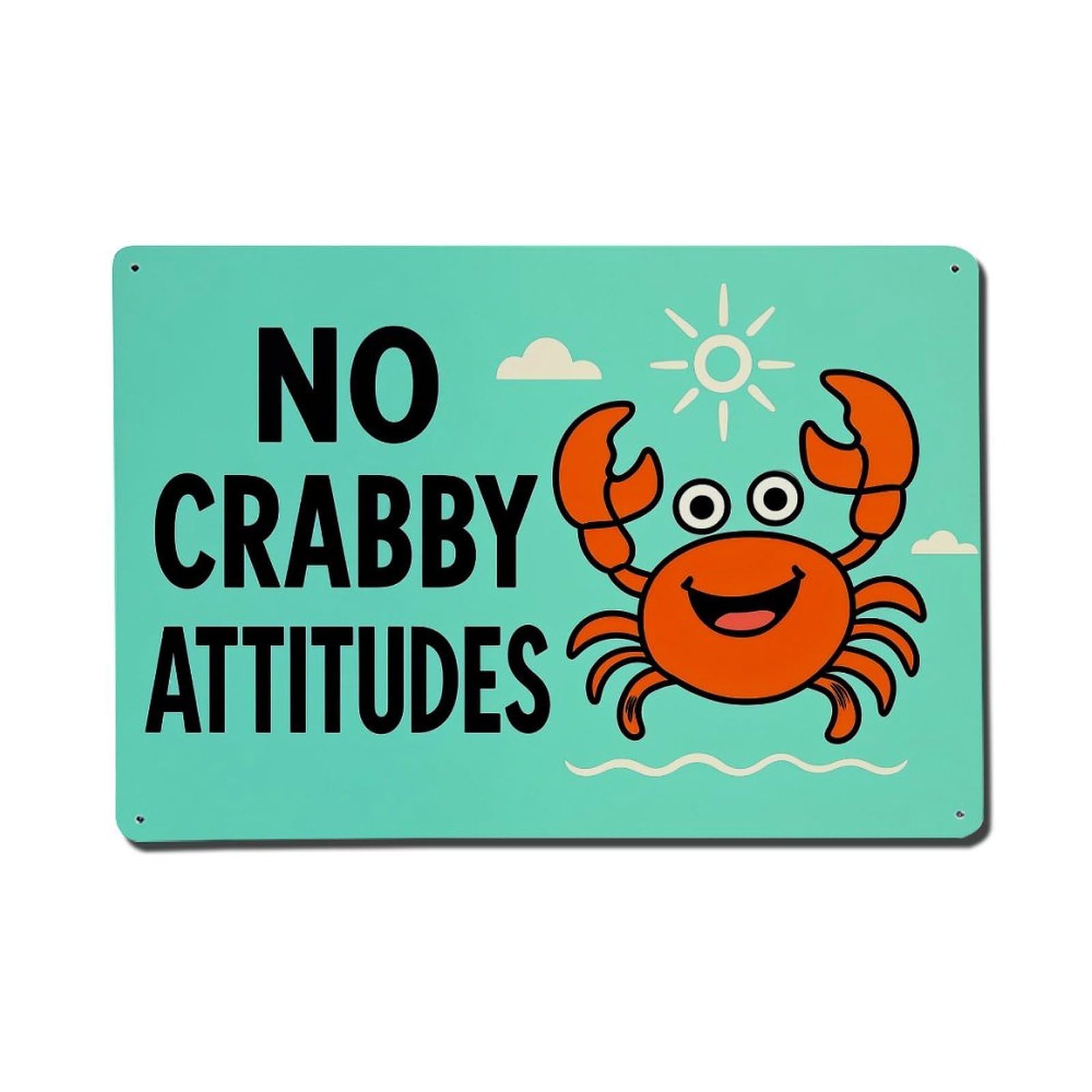 Jdfenggu Vintage No Crabby Attitudes Crab Print Retro Metal Tin Sign, Metal Poster For Bar, Home, Man Cave, Kitchen, Laundry Room Art Decor 8X12 Inch